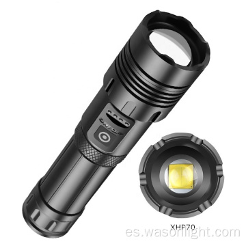 Venta caliente Fuente de luz dual XHP70/90 La luz de luz de antorcha recargable más potente y más brillante zoom de llave de largo alcance enfocable